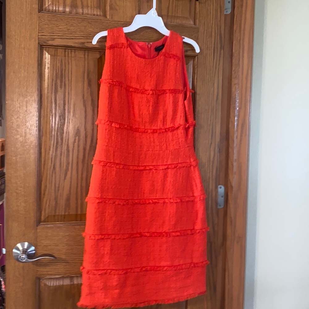 J. CREW Tweed Orange Red Dress Cocktail Formal Fringe Layers